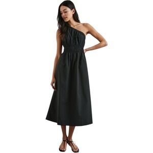NWT RAILS Selani Black One Shoulder Cotton Poplin Midi Dress Pockets Size XL‎